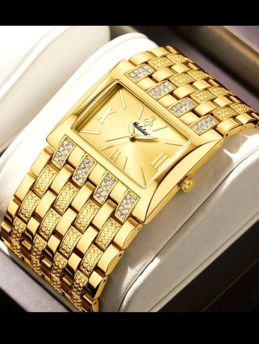 Women's Rectangular Bracelet Watch with Crystal Accents